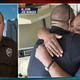 Police Officer William Stacy (in left frame, and right, being hugged by Helen Johnson). Stacy let Johnson go after she was caught stealing eggs to feed her family.
Fox News screenshot